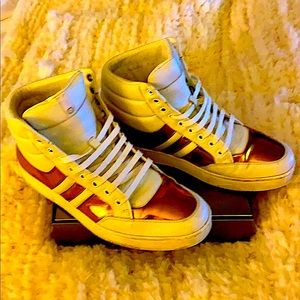 Gucci Men's High Top White/Gold Leather Sneaker